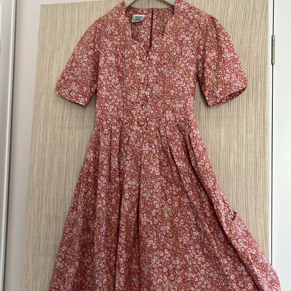 Laura Ashley vintage midi Floral Pink cotton Short sleeve Dress size 4 - Picture 11 of 12